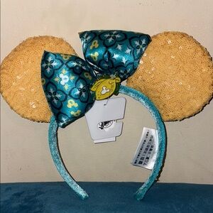 Disney  LemonGold Sequin and Teal Floral Ears Bow Headband